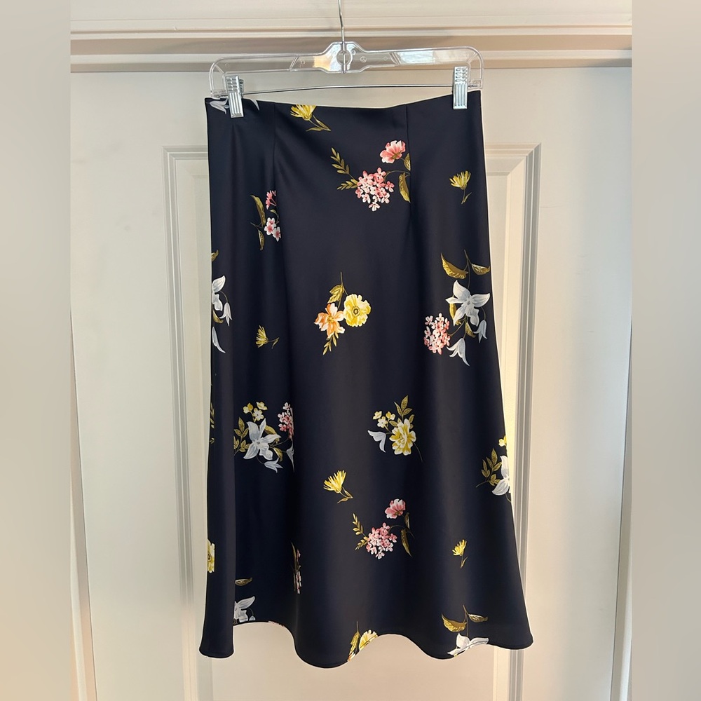 LOFT Floral Satin Slip Skirt